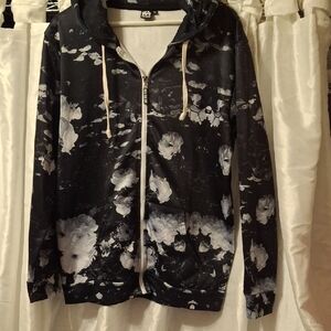 INTO THE AM Black and White Floral Hooded Jacket MED 💜💜💜💜